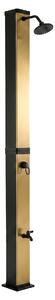 Surya Gold - Doccia solare da giardino 40L in PVC. Doccia a riscaldamento solare Doccia da esterno con rubinetteria in acciaio e soffione orientabile. Colore oro e nero opaco