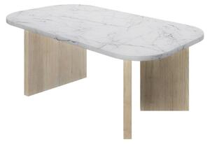 Tavolino ovale - QUARTZ - Effetto marmo bianco - Gambe spesse in rovere - 105 x 58 x 39 cm - DIAGONE