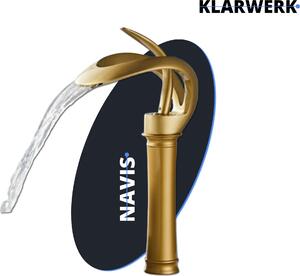 NAVIS | Rubinetto a cascata di design per bagno oro opaco miscelatore alto per bagno|Elegante miscelatore premium in acciaio inox per lavabi alti|Miscelatore 2 attacchi