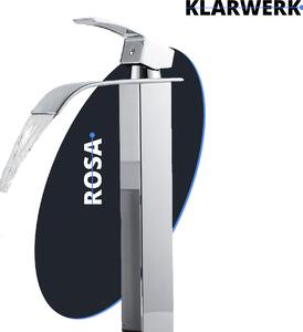 ROSA | Miscelatore bagno a cascata alta Premium cromo | Miscelatore Hotel Gastro Premium lavabo freestanding | Rubinetto in acciaio inox a bocca alta