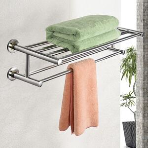 Costway Portasciugamani a 2 ripiani da parete per bagno Portasa aciugamani mensola in acciaio inox 61x23x15cm