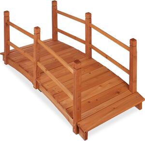 Ponte per laghetto Relaxdays, con ringhiera, calpestabile, passaggio sul laghetto, decorazione da giardino, ponte in legno, A x L x P: 56 x 140 x 60 cm, arancione