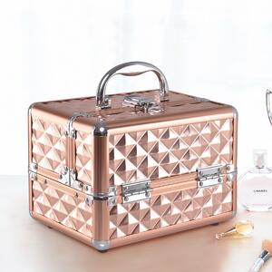 Costway Caso cosmetico professionale con specchio Cosmetici caso del treno multiuso 23x15x18cm Oro rosa