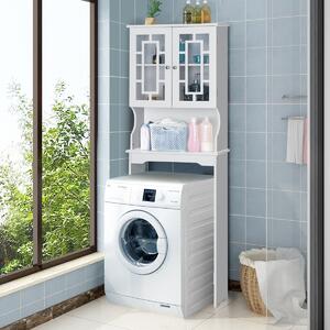 Costway Mobile per lavatrice con 3 mensole e 2 ante per bagno 60x22x173cm Bianco