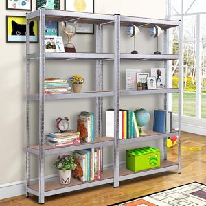 Costway Set di 2 Scaffali di metallo a 5 livelli altezza regolabile, Mobile resistente senza bulloni per casa ufficio garage 90x40x180cm