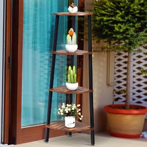Costway Scaffale angolare a 4 livelli in legno e metallo, Stand per libri in stile industriale per ufficio domestico, 35x35x125cm Marrone