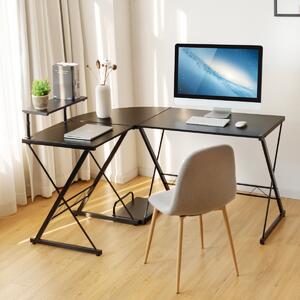 Costway Scrivania angolare a forma di L, Scrivania 147 x 112 cm per computer con alzata per monitor Nero