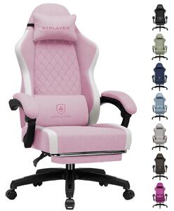 Sedia da gaming GTPLAYER: sedia ergonomica per PC in tessuto traspirante, sedia da scrivania girevole, ampia e alta, con poggiapiedi, rosa