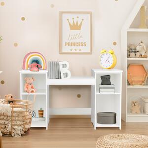 Costway Toeletta design smontabile 2 in 1 per bambini, Toeletta make-up principessa con 4 mensole grandi e specchio Bianco
