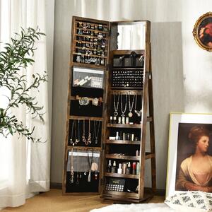 Costway Armadio portagioielli girevole a 360° con specchio, Organizer gioielli 2 in 1 a figura intera, Naturale