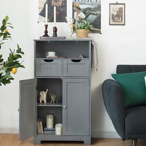 Costway Armadio del bagno con una mensola aperta, Credenza per cucina con 2 ante e 2 cassetti Grigio