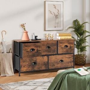 Costway Organizer con 5 cassetti in tessuto rimovibili pieghevoli telaio in acciaio, Mobile spazioso Marrone