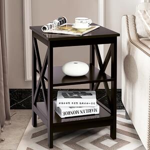 Costway Set di 2 Tavolini a 3 ripiani da soggiorno Comodini in legno con mensola 40X40X61cm Marrone