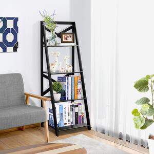 Costway Set di 2 scaffali a scala in legno a 4 ripiani per soggiorno, 2 Librerie mobili portaoggetti 51x46x143cm Nero