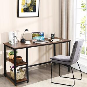 Costway Scrivania per computer con 2 mensole per casa e ufficio, Tavolo industriale 141x61cm Caffè