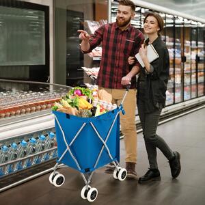 Costway Carrello pieghevole con ruote fodera in tessuto oxford rimovibile impermeabile, Carrello della spesa leggera Blu