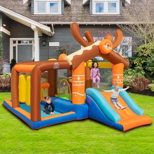Costway Castello gonfiabile a tema renna per bambini con scivolo, Casa gonfiabile in tessuto Oxford 420x310x260cm