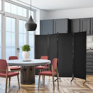 Costway Paravento a 4 pannelli da interno in metallo, Divisorio pieghevole con piedini stabili 220x173cm Nero