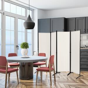 Costway Paravento a 4 pannelli da interno in metallo, Divisorio pieghevole con piedini stabili 220x173cm Beige