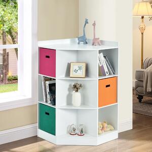 Costway Armadio ad angolo con tre cestini colorati, Organizzatore in legno 81x61x94cm Bianco