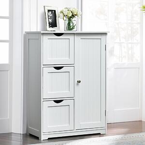 Costway Armadietto di stoccaggio per ufficio con 3 cassetti, Mobile laterale in legno 60x30x81cm Bianco