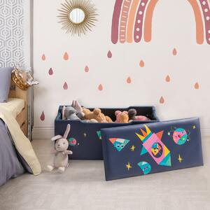 Costway Panca imbottita per riporre i giocattoli per bambini, Organizer con coperchio rimovibile Blu scuro