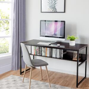 Costway Scrivania industriale per computer 140cm, Tavolo da scrittura contemporaneo con ripiano portaoggetti Caffè