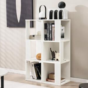 Costway Libreria indipendente a 3 livelli con 6 scomparti, Scaffale in legno espositivo asimmetrico Bianco