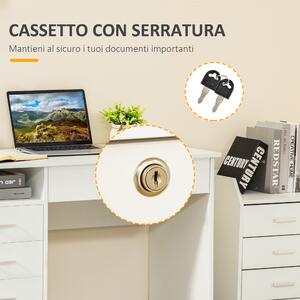 HOMCOM Scrivania per Camera o Ufficio in Legno con 2 Cassetti e 2 Chiavi, 110x50x76cm - Bianco