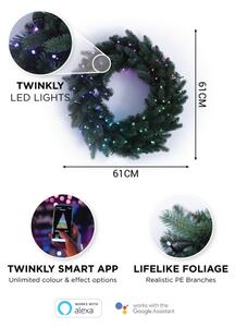 Twinkly TWR050SPP-BEU - LED RGB Ghirlanda di Natale 50xLED diametro 61cm Wi-Fi