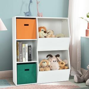 Costway Armadietto porta giochi per bambini con 2 cestini, Moderno scaffale da pavimento per libri giocattoli Bianco