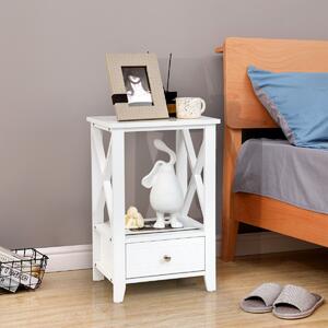 Costway Comodino da letto con cassetto e scompartimento, Tavolino da salotto in legno 40x30x61,5cm Bianco