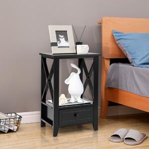 Costway Comodino da letto con cassetto e scompartimento, Tavolino da salotto in legno 40x30x61,5cm Nero