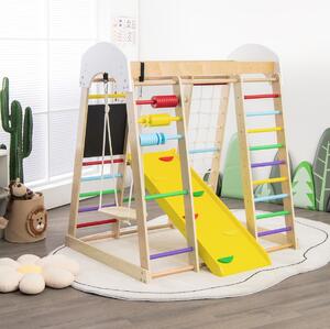 Costway Set arrampicata 8 in 1 per bambini con abaco e altalena, Set arrampicata di legno con scivolo e scala Colorato