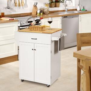 Costway Carrello da cucina con piano solido maniglia per asciugamani cassetto, Isola da cucina per sala da pranzo Bianco