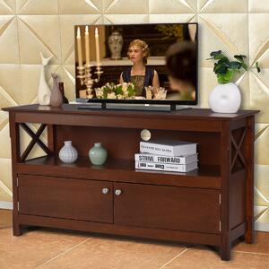 Costway Mobile per TV fino a 112cm con mensola e 2 ante, Consolle per salone e camera da letto 112x40x61cm Marrone