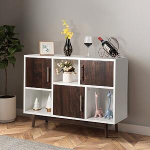 Costway Mobile contenitore con 3 ante 6 scomparti 4 gambe in legno di pino, Tavolo buffet per la casa e l’ufficio Bianco