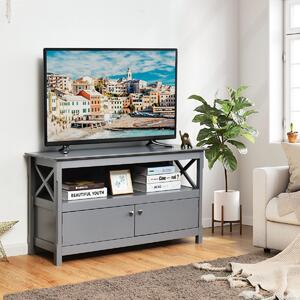 Costway Mobile per TV fino a 112cm con mensola e 2 ante, Consolle per salone e camera da letto 112x40x61cm Grigio