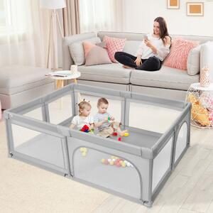 Costway Box per neonati bambini con palline pannelli a rete e cerniera durevole, Centro attività stabile atossico Grigio