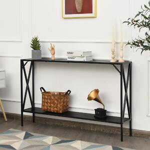 Costway Tavolo consolle a 2 livelli con design di X, Tavolo moderno da ingresso lungo indipendente Marrone