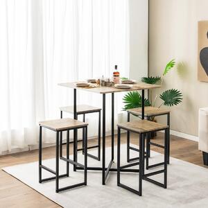 Costway Set di tavoli quadrati salvaspazio con 4 sedie per piccoli spazi, Set di tavoli da cucina per 4 persone Naturale