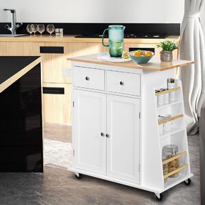 Costway Isola da cucina con contenitore su ruote ripiano regolabile 2 cassetti portaspezie, Carello a 2 porte Bianco