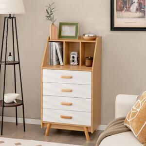 Costway Comò a 4 cassetti in legno con piano d’appoggio, Cassettiera a 3 cubi con 2 kit antiribaltamento Naturale