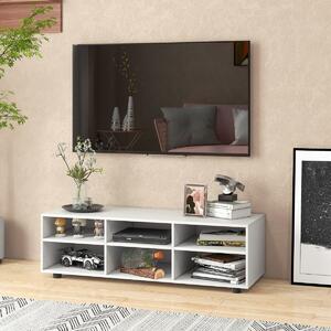 Costway Supporto TV per casa con 6 scomparti e 5 ripiani regolabili, Tavolo console TV in legno per soggiorno Bianco
