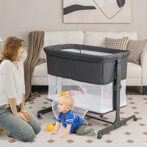 Costway Culla 3 in 1 pieghevole con materasso 5 altezze regolabili ruote bloccabili, Culla portatile per bambini Grigia