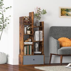 Costway Libreria a 7 piani con cassetto 7 scomparti, Libreria espositiva in legno da 118 cm per soggiorno Marrone