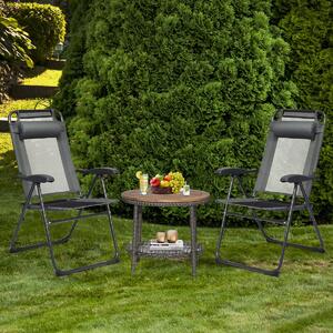 Costway Set di 2 sedie reclinabili pieghevoli da patio, Sedie regolabili con poggiatesta per cortile Grigio