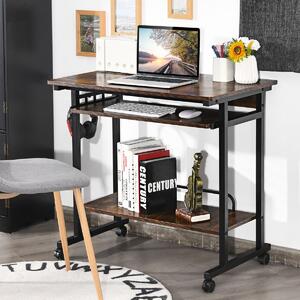 Costway Scrivania mobile per computer con vassoio per tastiera, Carrello per PC portatile su ruote Marrone rustico