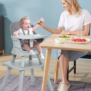 Costway Seggiolone per neonati con imbracatura a 5 punti cuscino rimovibile, Seggiolone per bambini convertibile Grigio