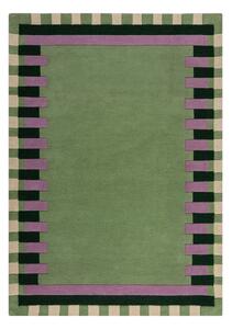 Tappeto in lana tessuta verde e viola 160x230 cm Kai Wool Border - Flair Rugs